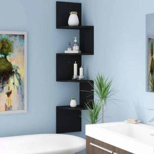 ArtfulCrafts Wooden ig Zag Wall Mounted Wall Shelf ( Number Of Shelves 4 Black) Wooden Wall Shelf