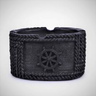 Inara Creation Oval Shape Boat Handle Cigarette Black Polyresin Ashtray