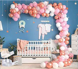 SV Traders Solid Rose Gold,White And Pink Balloon Combo Of 102 Pcs-Rose Gold Confetti Balloons(10)+Rose Gold Metallic Balloons 30+Pink 30+White 30+Balloon Glue Dots(1)+Balloon Arch(1)Garland Balloon