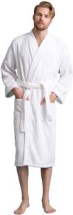 MUKHAKSH Men Boys 100% Pure Cotton White Bath Robe Medium Bath Robe
