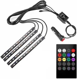 Pushcart Atmosphere Lights Car LED Strip Light 4pcs 48 LED DC 12V Multicolor Music Car Interior Light LED Under Dash Lighting Kit with Sound Active Function and Wireless Remote Control Car Fancy Lights (Multicolor) Car Fancy Lights