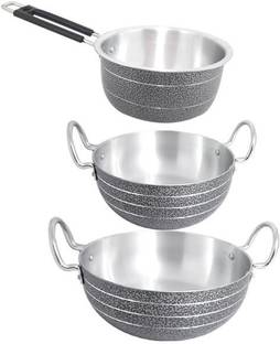 bartan hub Cookware Set of 4 ( Kadhai 4 Litter , Kadhai 2.5 Litter , Sauce Pan 1.5 Litter , Dishwasher safe , Aluminium Made ) Cookware Set