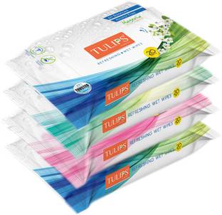 Tulips Refreshing Wet Wipes with 3 Different Fragrance - Pack of 4, 20 Wipes Each