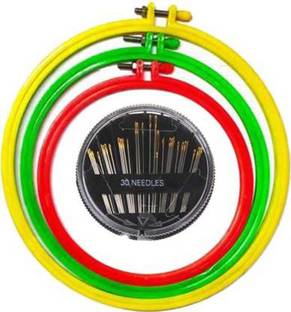 Macaw Plastic Embroidery Hoop Ring Frame 5, 6 & 8 (Set of 3) With 30 Compact Needles Sewing Kit