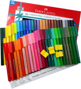 FABER-CASTELL Majestic Basket 50 Shades Connector Pens With 4 Greeting Cards Alongwith 4 Super Connectors Nib Sketch Pen  with Washable Ink