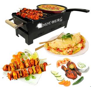 HOT BERG CharcoalBarbequeGrill&TandoorWith10WoodenHandleSkewers Charcoal Grill