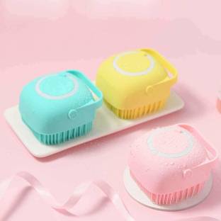 RiverFab Silicone Body Scrubbers Brush for Use in Shower, Silicone Massage Exfoliating Bath Brush With Soap Dispenser, Deep Cleaning, Reusable Loofa for Men Women Kids | Silicon Body Bath Brush, Silicone Soft Bath Body Brush with Shampoo Dispenser - Skin Massage Brush Bath Bathroom Accessories - 1 PCS (Multi Colour)
