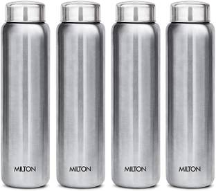MILTON Aqua Stainless Steel Fridge Water Bottle (Pack of 4, Silver, Steel) 930 ml Bottle