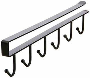 SYGA Wall Hanger 6 Pin Nail Free Rack (Black) Hook Rail 6
