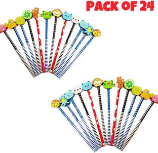 ShubhKraft Pencil with Cartoon Shape Eraser at Head.Wood Pencils with Eraser Top for Birthday Return Gifts(Pack of 24) Pencil