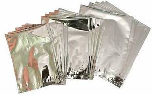 Eos Aluminum Silver Foil Pouches Bags for Multipurpose for Tea, Coffee, Food Packaging Metalized Hot/Dry Food Parcel Bags, Pack of 50 Pieces with Rubber Band for Packaging Size 9*12 Inch Aluminium Storage Pouch