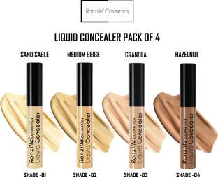 RONZILLE High Definition Liquid Concealer Pack of 4 ( Sand Sable, Medium Beige, Granola, Hazelnut) Concealer