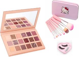 Insta Beauty Glam ColorIcon Nude EyeShadow with Makeup Brushes & Eyelashes with Glue 18 g