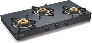 Glen Glen CT1038 Stove with High Flame Forged Brass Burner Double Drip Tray Black Glass Manual Gas Stove