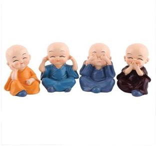 Ragni creation Handcrafted Colourfull Set of 4 Small Baby Monk Decorative Showpiece/Colourful 4 Baby Monks Figurines (Buddha), baby monk set beautiful decor Decorative Showpiece  -  4.5 cm