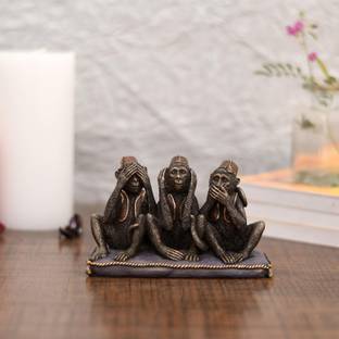 CraftVatika Monkey Statue Showpiece Gandhi Ji 3 Monkeys Set Decorative Showpiece  -  10.16 cm