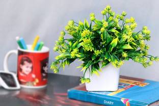 S-Biv Simple Tulsi Flower for table serial number 445 Bonsai Wild Artificial Plant  with Pot