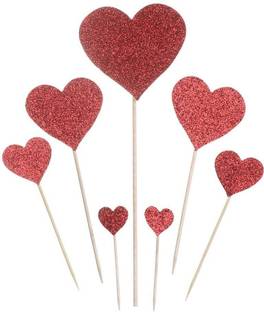 Festiko Heart Shaped Red Glitter Cake Topper