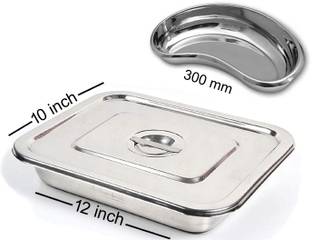 AMAZECARE ™Medical Reusable Kidney Tray 12” inch And Instrument Tray 12”inch x 10”inch with lid Reusable Medical Tray