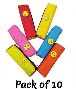 ShubhKraft Small Cute Pencil Case Pouch for Kids Boys Girls Pen Case Organizer Zipper Pouch with Smiley Badge/Birthday Return Gifts Smiley Batch attached Art Polyester Pencil Boxes