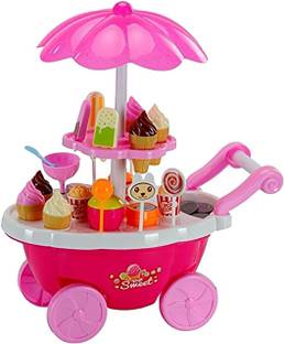 Sterling Ice Cream Candy Cart 39 PCS Pretend Play Food Dessert and Cash Trolley Set Toy
