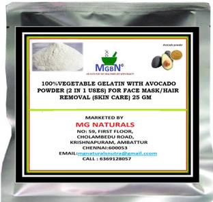 MGBN 100% VEGETABLE GELATIN WITH AVOCADO POWDER (2 IN 1 USES) FOR FACE MASK/HAIR REMOVAL (SKIN CARE) 25 GM