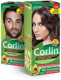 Corlin Herbal Permanent Hair Color Cream, C4 (100g x 2pcs) , Dark Brown