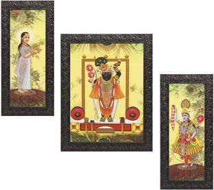 Indianara Set of 3 Lord Shrinathji,Yamunaji and Mahaprabhuji Painting (3255) Digital Reprint 13.5 inch x 10.2 inch Painting