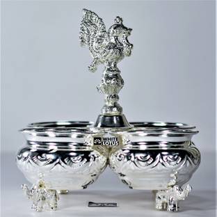 WHITE LOTUS 4CUP HALDI, KUMKUM, CHANDAN AND AKSHTA SET Silver Plated