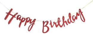 Bash N Splash Red Happy Birthday Banner Cursive Flag Banner