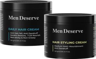Men Deserve Combo of Daily Hair Cream (7 Oil Nourish) and Hair Styling Cream Medium Hold (Anti Dandruff)