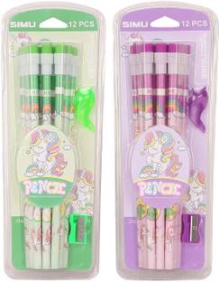 WonderKart 19 cm Cartoon Printed Pencils with Eraser and Sharpener for Kids Boys & Girls Pack of 24 Pencils Print Pencil