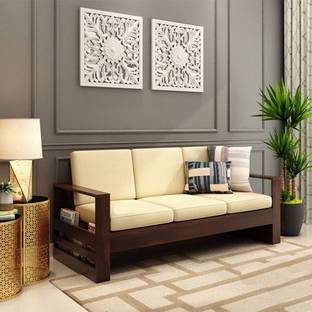 BRIGHTWOOD Solid Wood Sheesham Wood Three Seater Sofa For Living, Waiting Room/ Office Fabric 3 Seater  Sofa