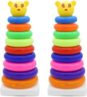 Rihishtoys Combo Pack of 2 Smiley Stacking Colouring Teddy Rings for Kids 9 pcs Multi Color, Stacking Toy 9 Combo - malticolor