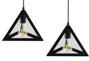 Groeien AC110V E26/E27 Single Head Vintage Black Metal Triangle Shape Hanging Light Pendant Ceiling Lights (ST64 Filament Bulb Included)(pack of 2) Pendant Lamp Ceiling Lamp