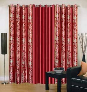 Kraftiq Homes 214 cm (7 ft) Door Polyester Semi Transparent Curtain (Pack Of 3)