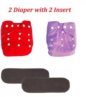 Baby Hashtag Adjustable Size Reusable Baby Pocket Cloth Diapers With Charcoal Color Inserts Combo Pack (2 Diaper + 2 Insert)