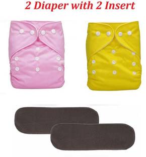 Baby Hashtag Washable Reusable Adjustable Cloth Diapers Nappy with 5 Layer Bamboo Charcoal Insert - 0-24 Months (2 Diaper + 2 Inserts)