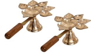 Samy Collectables Punch Arti Brass (Pack of 2) Table Diya Set