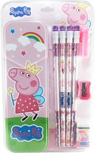 Absolute Evolution Peppa Pig Geometry Box with 4 Pencils, Eraser, Sharpener & Pencil Grip Geometry Box
