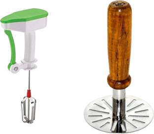 OMORTEX Kitchen Tools Combo Power Free Hand Blender and Stainless Steel Wooden Masher Kitchen Tool Set