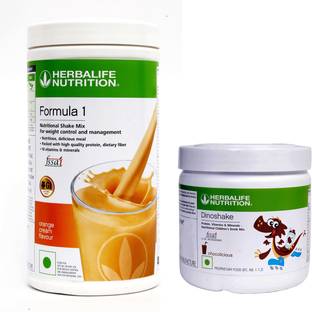 HERBALIFE Formula 1 Nutritional Shake Mix Orange Cream 500 gm & Dinoshake Chocolate 200 gm Plant-Based Protein