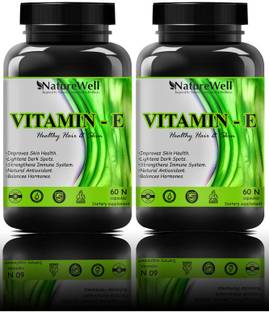 Naturewell Vitamin E Capsules 400 IU for face, skin and hair with Primrose Oil (120N Pro)