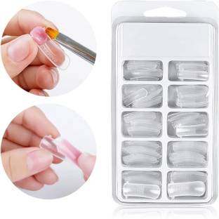 Shills Professional 100pcs Reusable Nail Art Quick Poly Building Gel Mold Form Extension UV Builder Gel Fake Tips Manicure Mold Nail False Tips Tool Clear