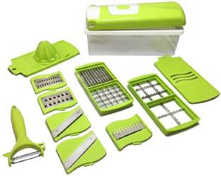 EXPANDABLES Plastic Vegetable and Fruit Chipser Chopper Cutter Grater Slicer, Salad Cutter Machine 12 Blades 1 Peeler for Kitchen (Green) Vegetable & Fruit Grater & Slicer