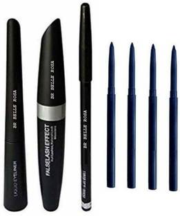 BR Belle Rosa Eyebrow Pencil Black & Liquid EyeLiner & Mascara & kajal 4 pcs