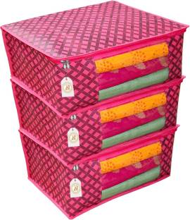 Ankit International AI_RC_003 Presents Non Woven Saree Cover Storage Bags Saree Organizer for Wardrobe/Organizers for Clothes/Organizers pack of 3 (90 GSM) Clothes cover  (Red Checks) AI_RC_003