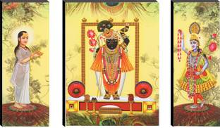 Indianara 3 Pc set of Lord Shrinathji,Yamunaji and Mahaprabhuji Painting (3255 FL) Digital Reprint 12 inch x 18 inch Painting