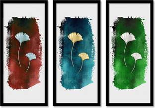 Painting Mantra Tri Color Floral Theme Framed Painting, 3 Framed Art Prints for Living Room - Size - 22x 47 cm Digital Reprint 19 inch x 28 inch Painting