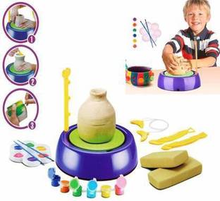 FILLYRUN PREMIUM QUALITY POTTERY WHEEL GAME WITH COLORS, STENCILS AND CLAY (CREATIVE EDUCATIONAL GAME) FOR KIDS